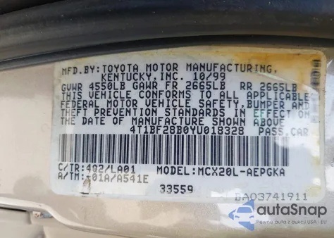 2000 Toyota Avalon Xls из США, поврежденный, VIN 4T1BF28B0YU018328